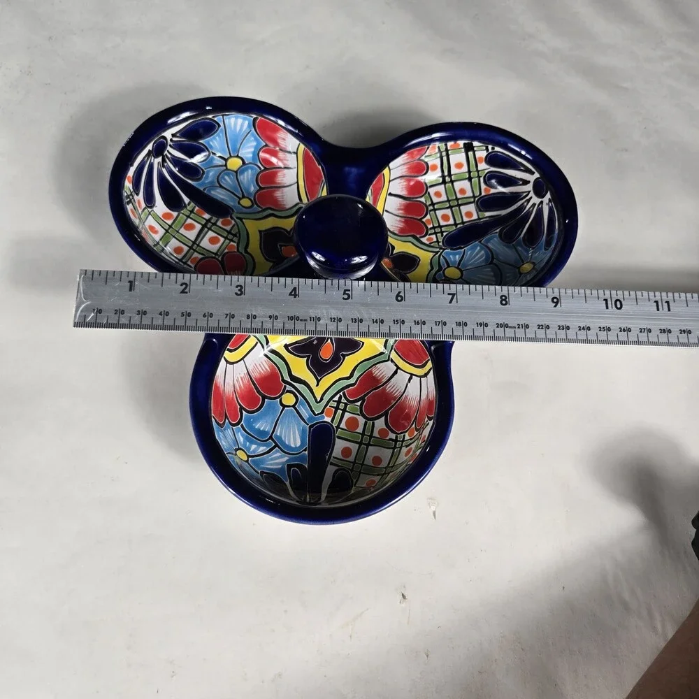 Mexican Talavera Salsera Dip/Chip Bowl Lead Free 1.5x9.5x9.5 Inches Colorful Art
